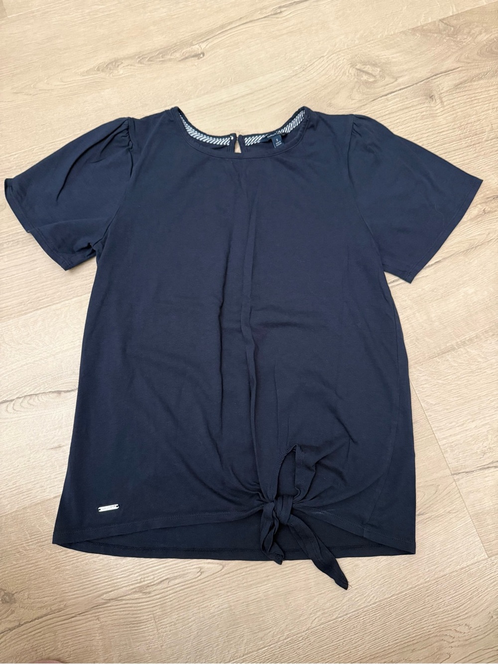 Nautica Navy Short Sleeve Tie-Front Top